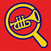 Logo BuscoCharanga.es: lupa con trompeta